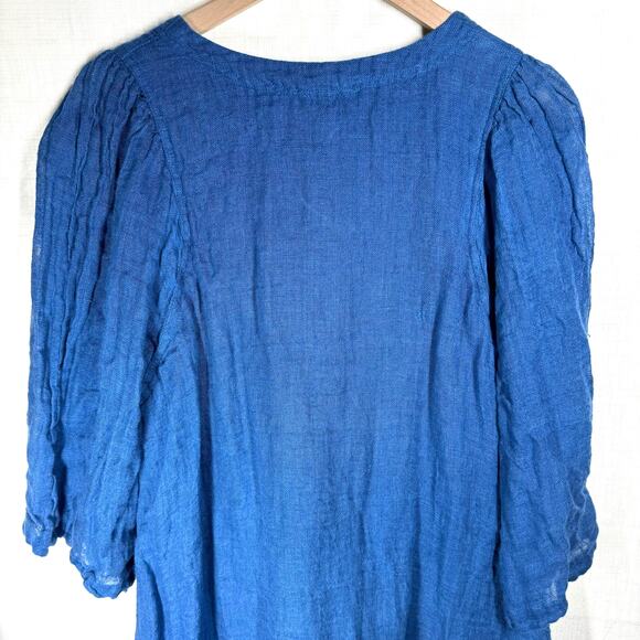 SUNDANCE La Belle Lune Dress Blue Linen Size XL Boho Vacation Lagenlook Beach - Picture 6 of 12